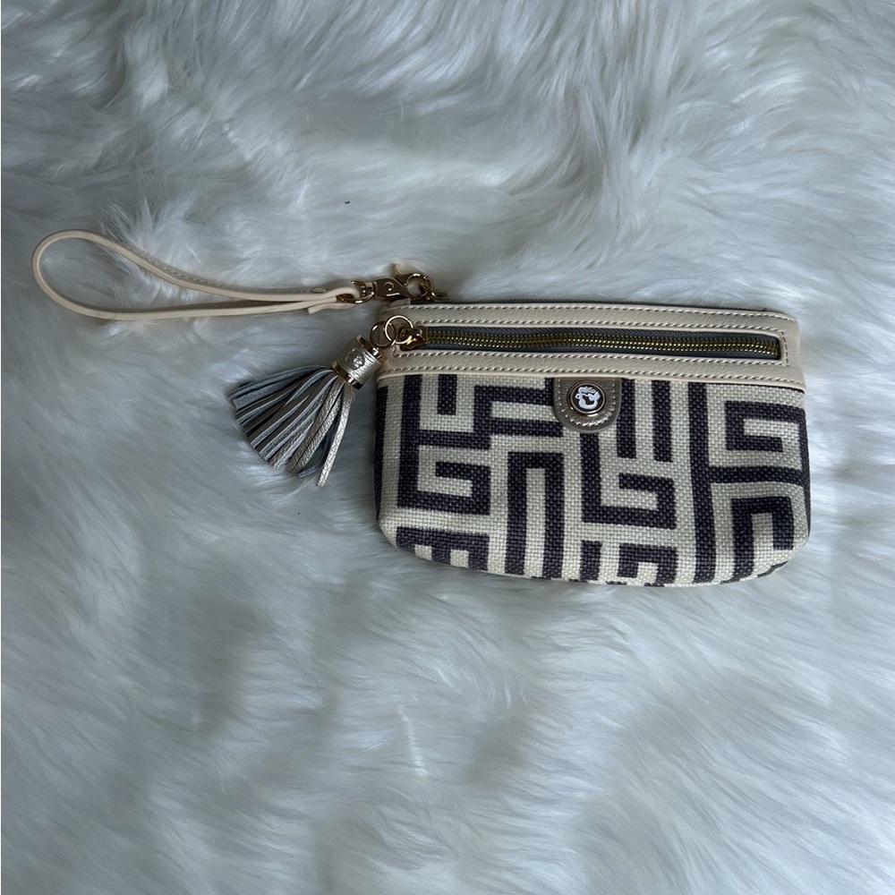 Spartina Daufuskie Island Leather Natural Linen Small Wristlet